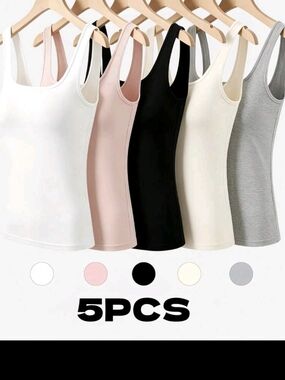 NWT-Basic Scoop Neck Tank Top - 5-Pack (White, Pink, Black, Cream, Gray)